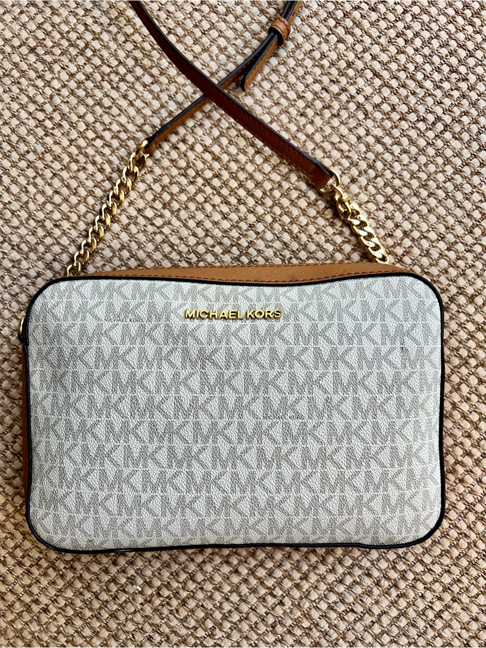 🤍Michael Kors Jet Set Vanilla MK Signature Crossbody Bag Chain Strap